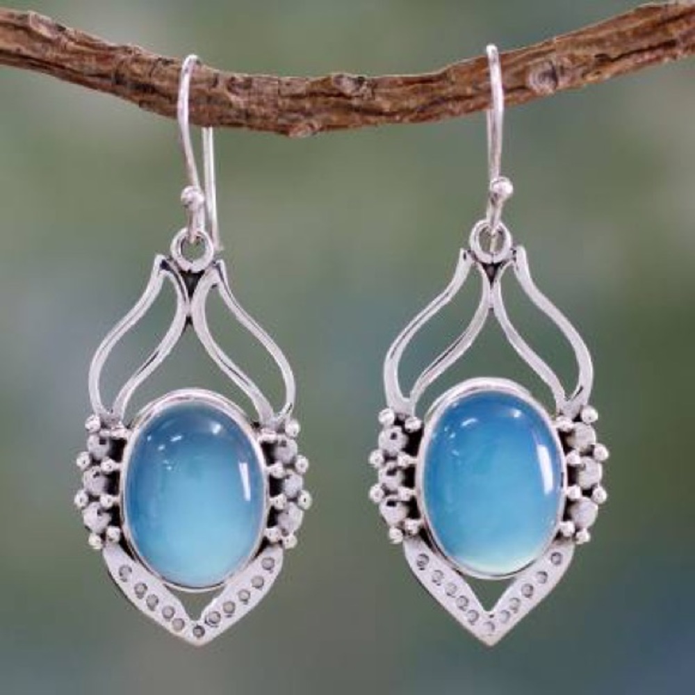 Sterling silver blue chalcedony earrings
